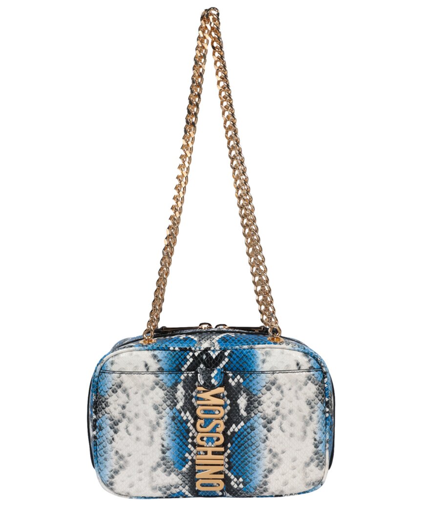 Shop Moschino Leather Shoulder Bag In Blue