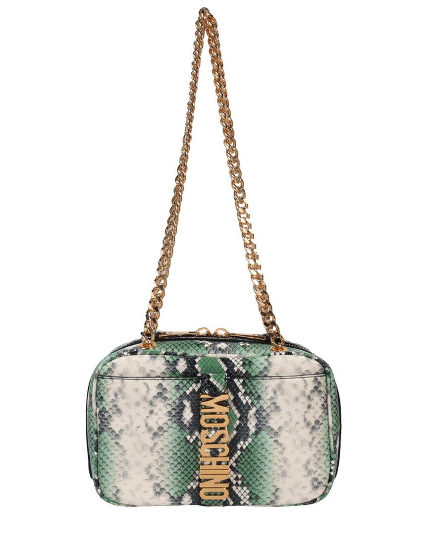 Shop Moschino Leather Shoulder Bag In Green