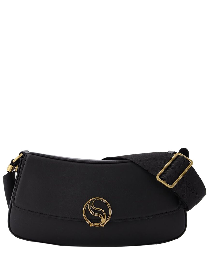 Stella Mccartney Black Faux Leather S-wave Small Hobo Bag In Black