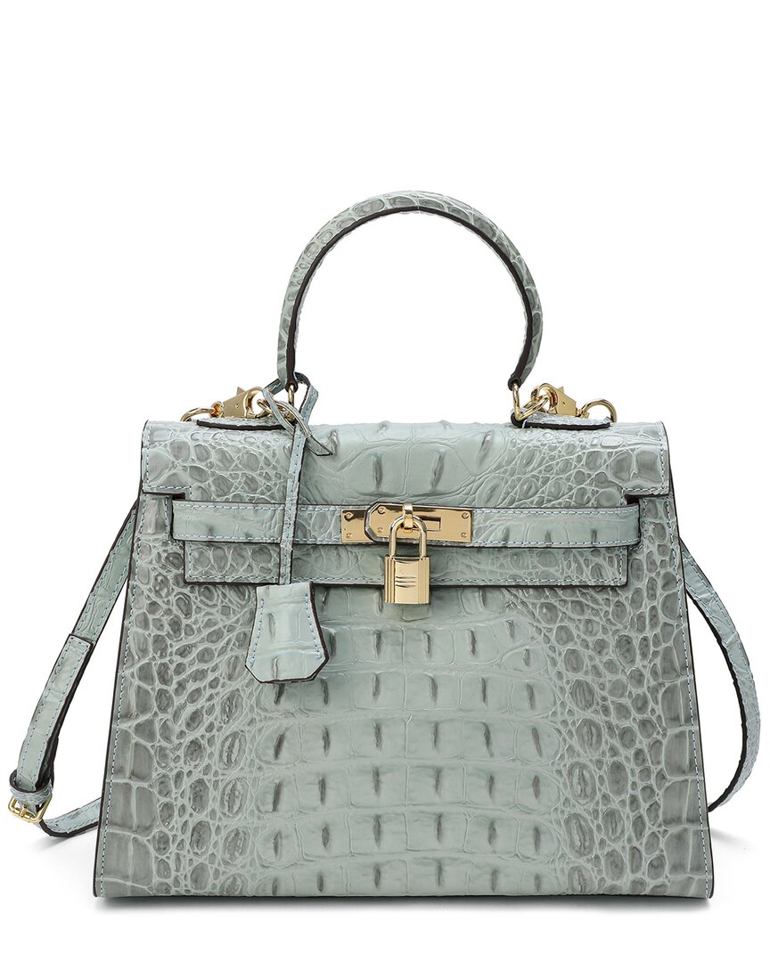 Tiffany & Fred Paris Alligator-embossed Leather Shoulder Bag In Grey
