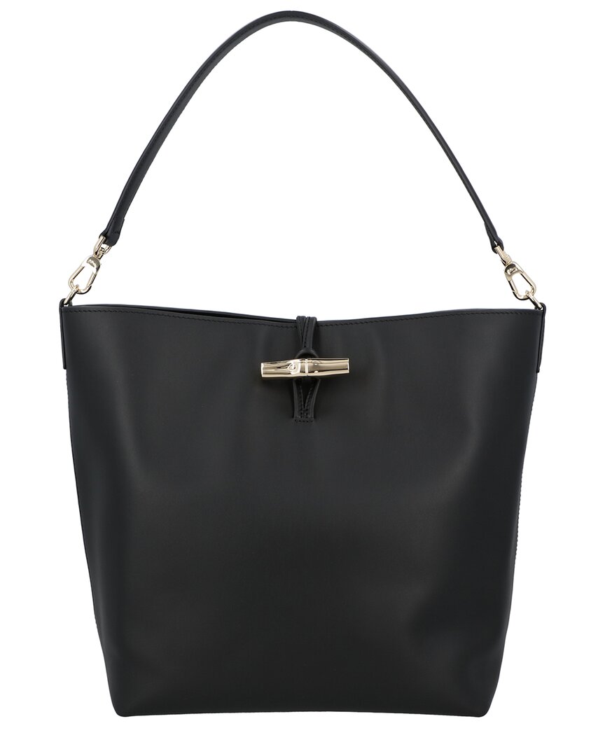 Longchamp Le Roseau Medium Leather Hobo Bag In Black