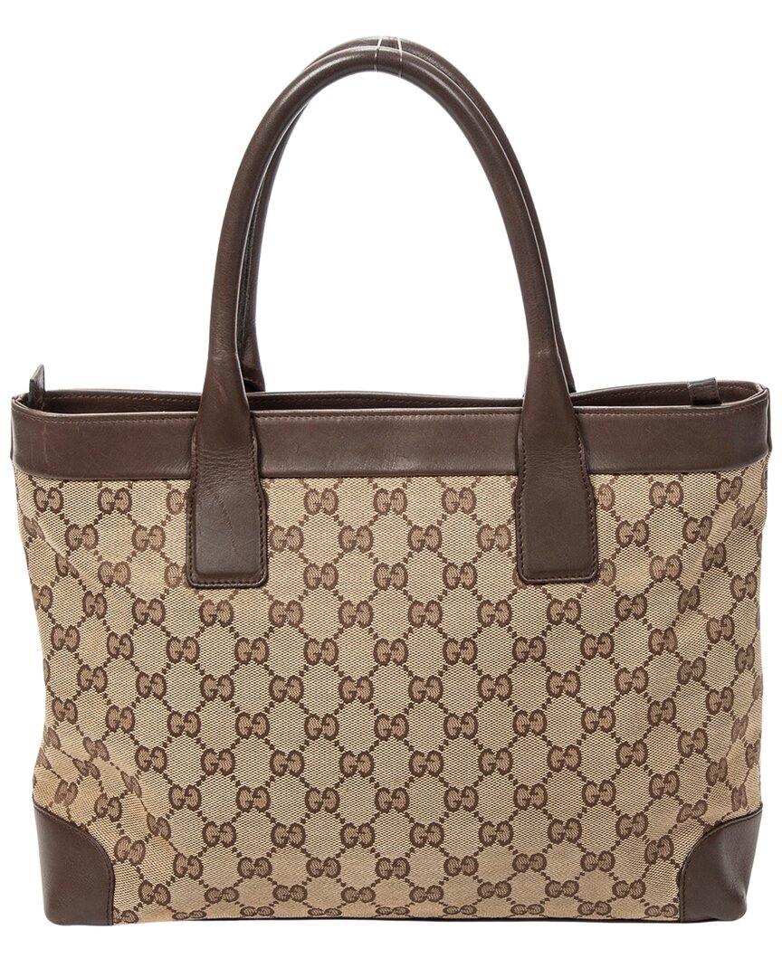 Gucci Beige Gg Canvas & Leather Zip Shopping Tote (authentic Pre-loved) In Brown