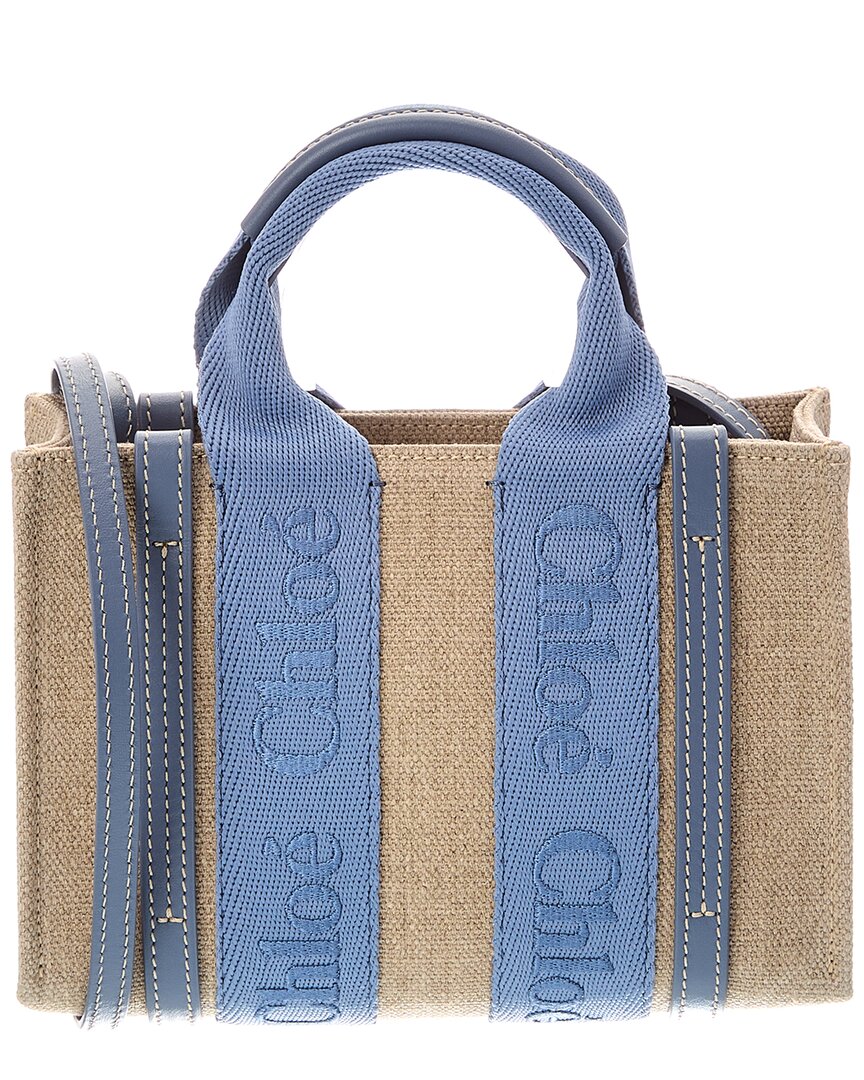 Chloé Mini Leather & Linen Shoulder Bag In Brown