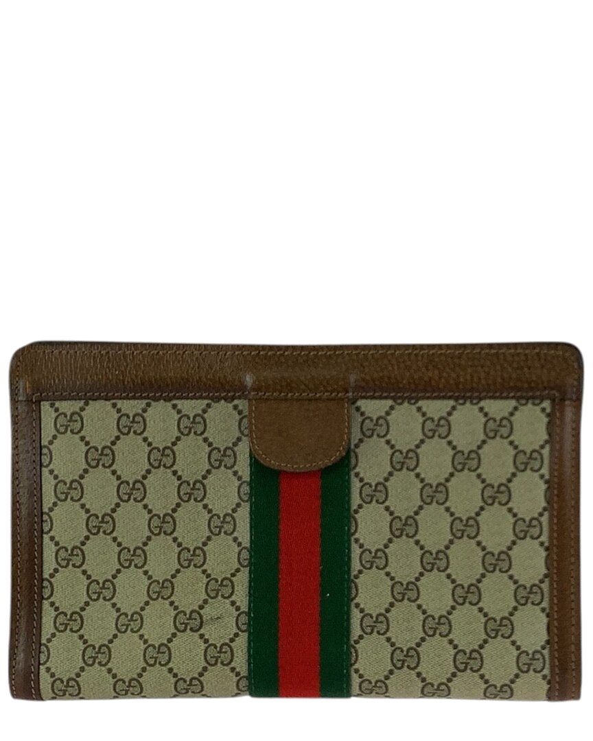 Gucci Vintage Gg Supreme Clutch (authentic Pre-loved) In Brown