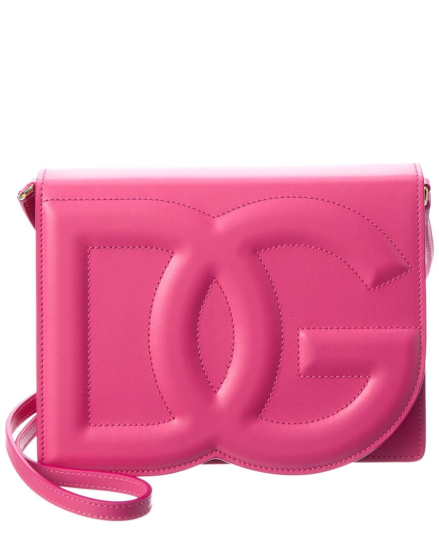 Dolce & Gabbana Gold/Pink Logo Leather Shoulder Bag