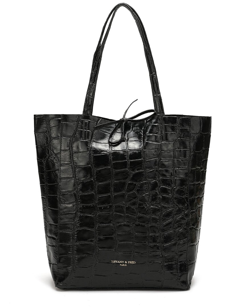 Tiffany & Fred Paris Croc-embossed Leather Tote In Black