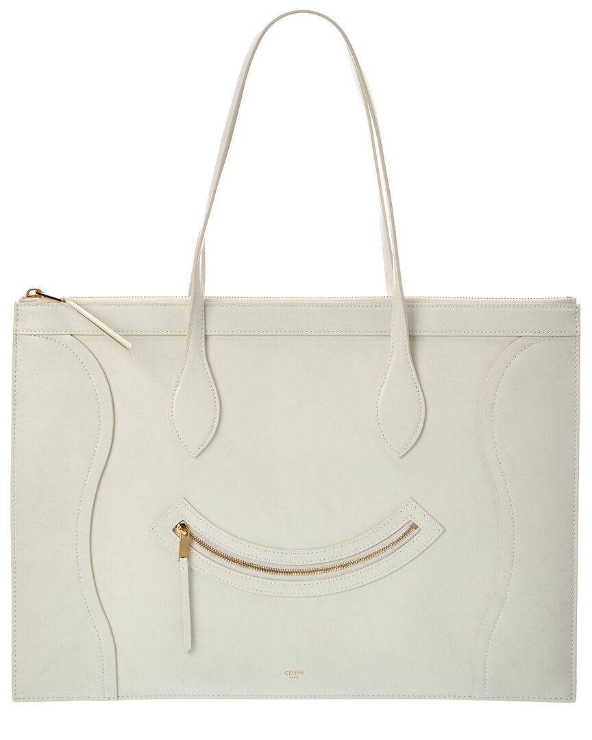 Celine Leather Tote In White