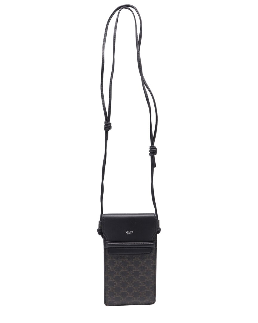 Celine Triomphe Phone Pouch In Black And Lambskin (authentic Pre-loved)