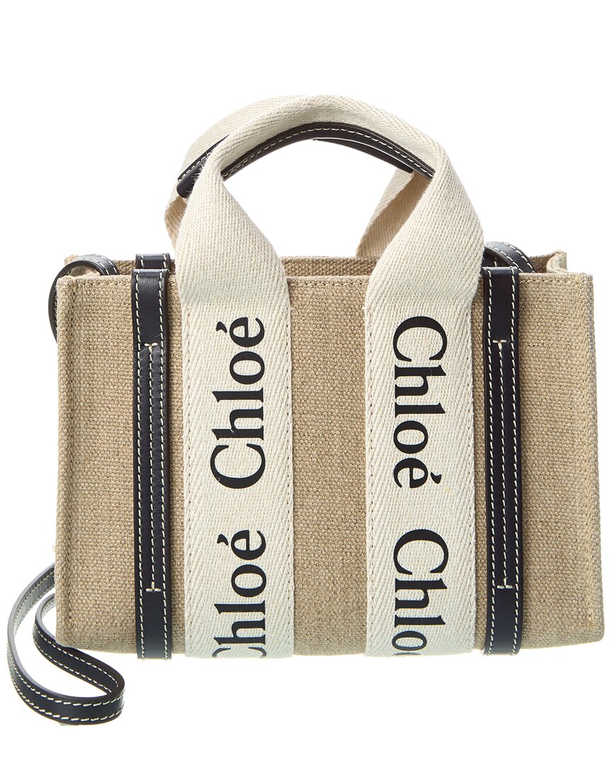 Chloé Woody Mini Canvas & Leather Tote In Brown