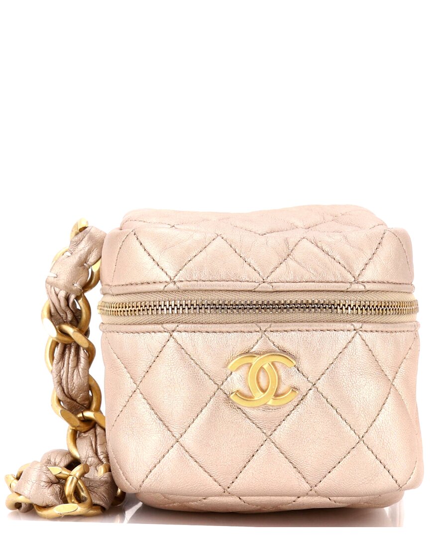 Pre-owned Chanel Metallic Quilted Lambskin Cc Cube Zip Clutch With Chain Handle  (authentic Pre-loved)