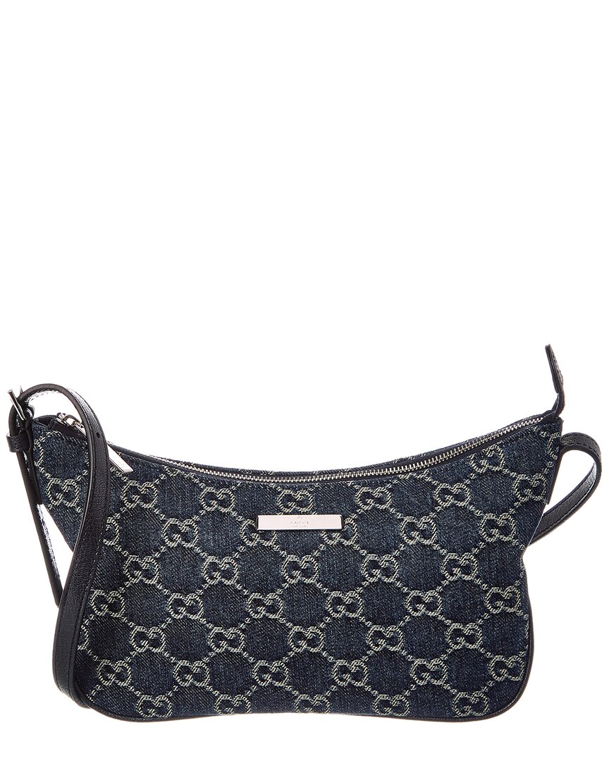 Gucci Lady Lunetta Small Gg Denim & Leather Shoulder Bag In Blue