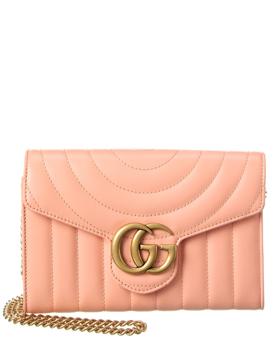 Gucci Gg Marmont Matelasse Leather Wallet On Chain In Pink