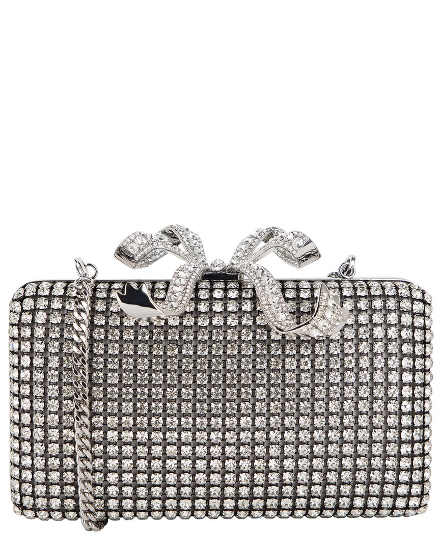 Self-portrait Crystal-embellished Box Clutch Bag In Silver