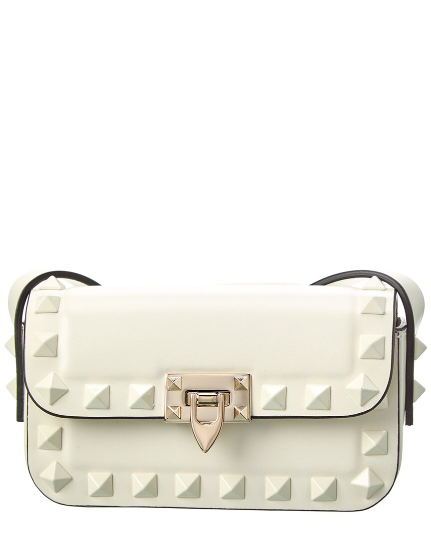 Shop Valentino Rockstud Mini Leather Shoulder Bag In White
