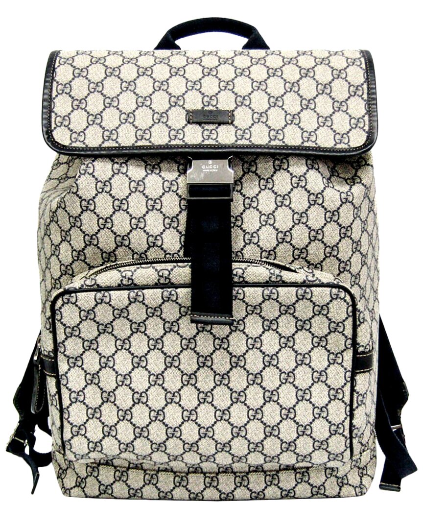 Gucci Beige & Navy Gg Supreme Backpack (authentic ) In Neutral