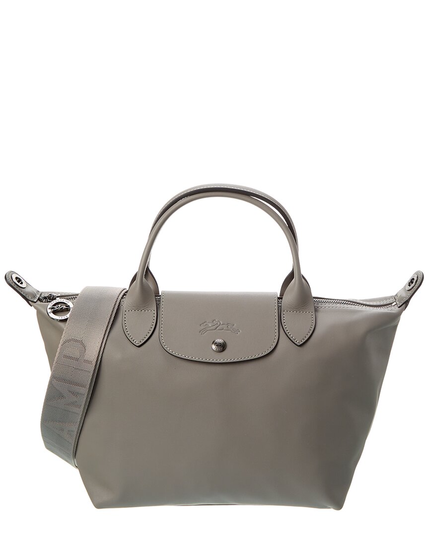 Longchamp Le Pliage Xs Leather Short Handle Tote In Grey