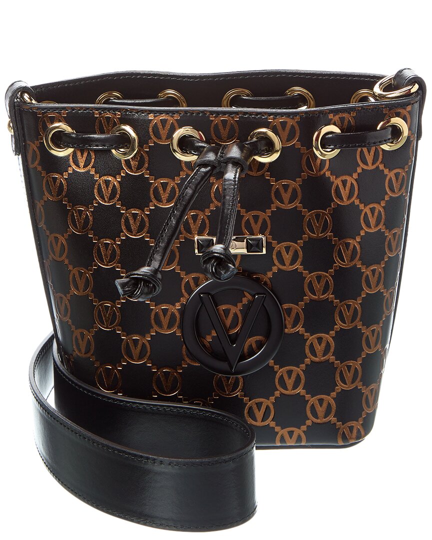Valentino By Mario Valentino Jules Monogram Leather Bucket Bag In Black