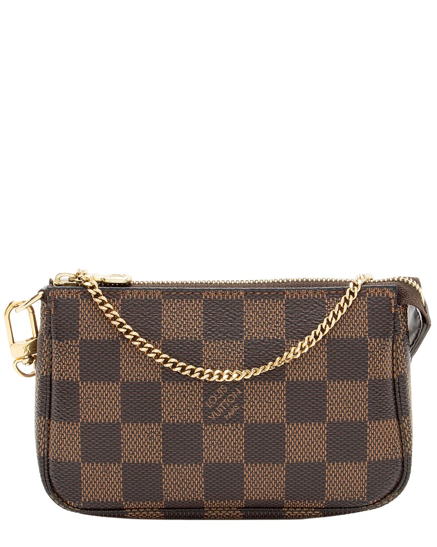 Pre-owned Louis Vuitton Brown Damier Ebene & Leather Mini Pochette Accessoires  (authentic Pre-loved)