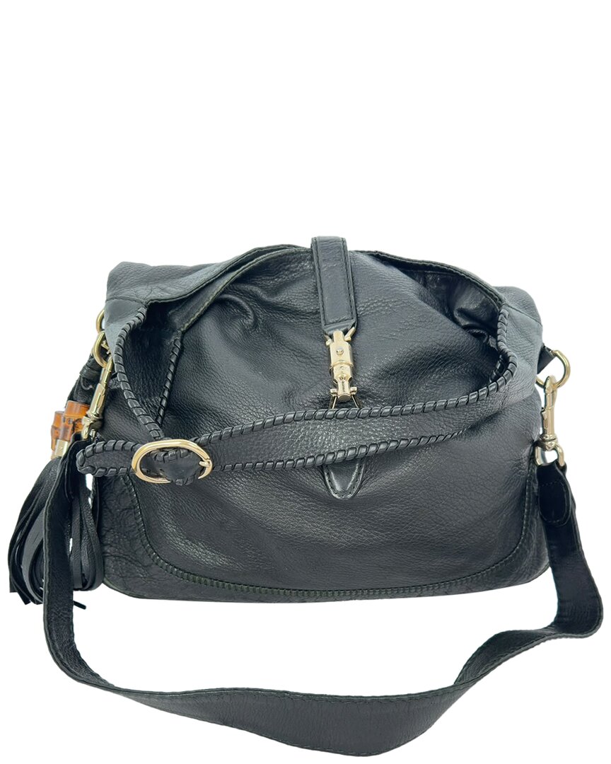 Gucci Black Leather Large New Jackie Shoulder Bag (authentic Pre-loved) In Green