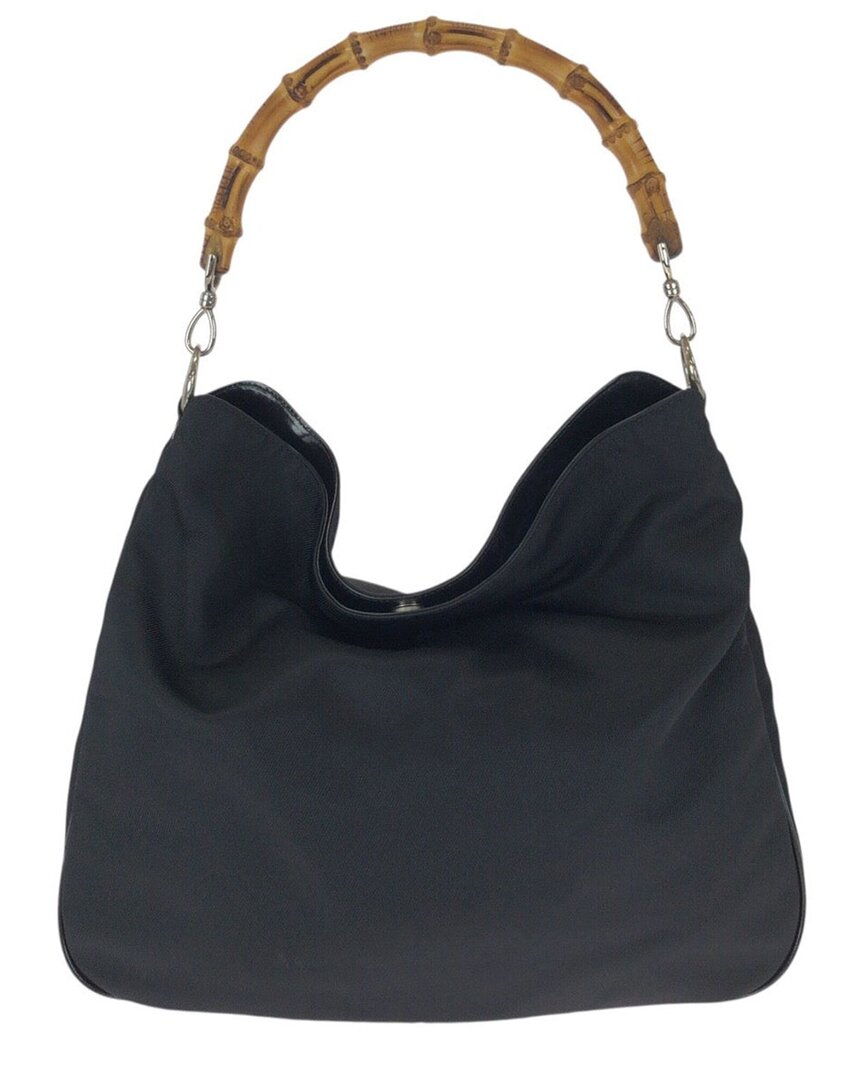 Gucci Black Nylon Bamboo Shoulder Bag (authentic Pre-loved)
