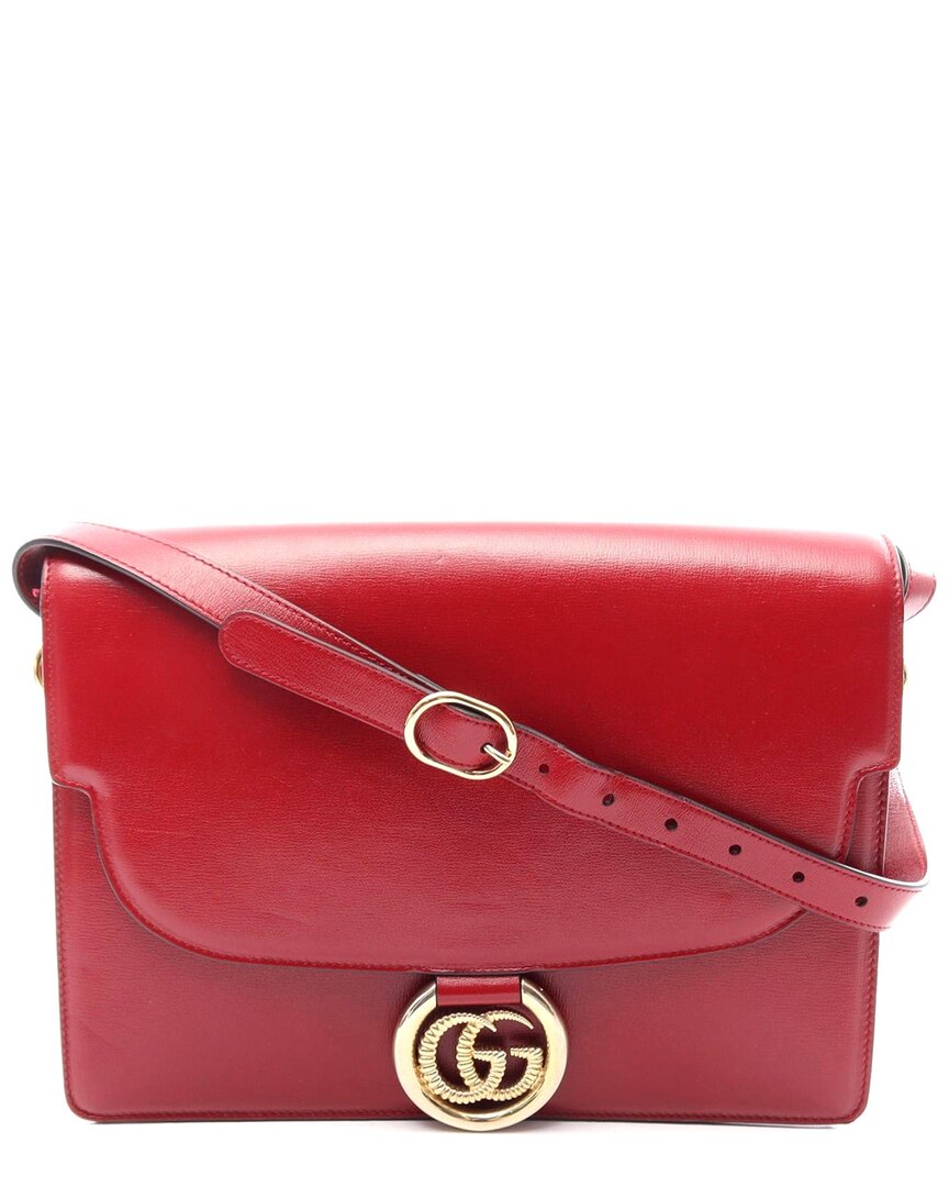 Gucci Red Calfskin Double G Shoulder Bag (authentic Pre-loved)