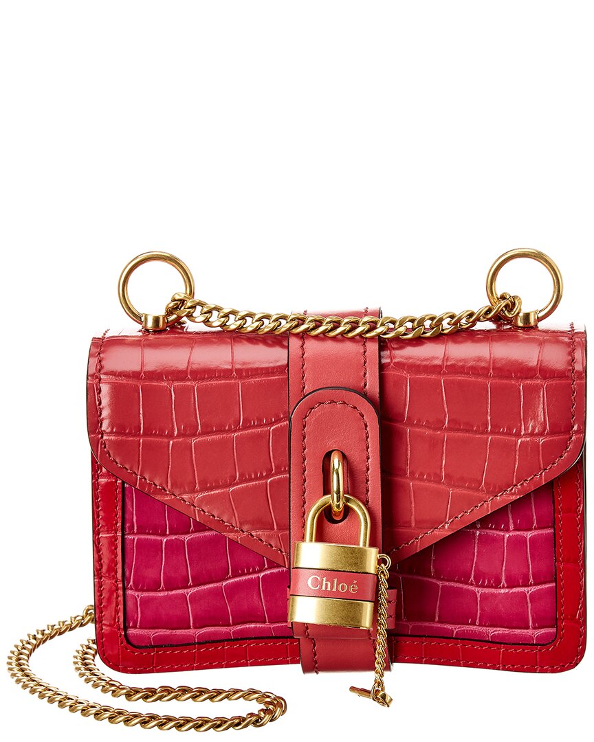 Image of Chloe Aby Chain Mini Croc-Embossed Leather Shoulder Bag