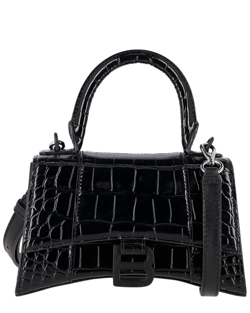Balenciaga Black Croc-embossed Sheep Leather Hourglass Xs Top Handle Bag  (authentic Pre-loved)