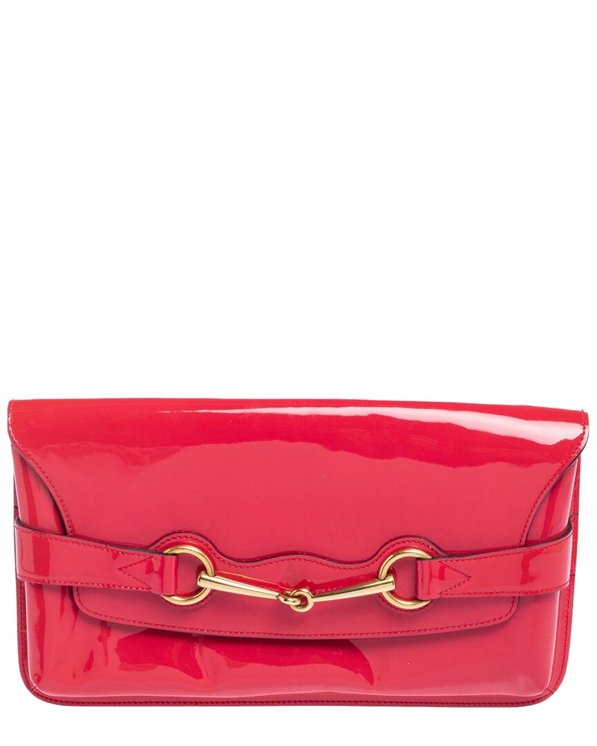 Gucci Pink Patent Leather Bit Clutch (authentic ) In Red