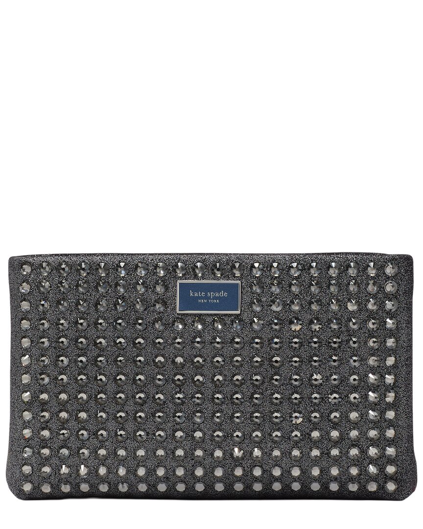 Kate Spade New York Nova Crystal Embellished Suede Clutch In Gray