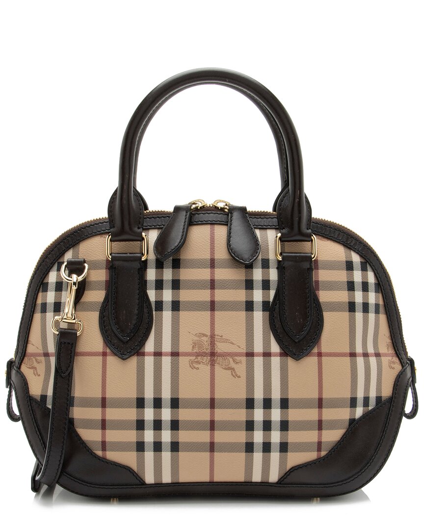 Pre-owned Burberry Beige & Brown Coated Canvas & Leather Orchard Small Satchel  (authentic Pre-loved)
