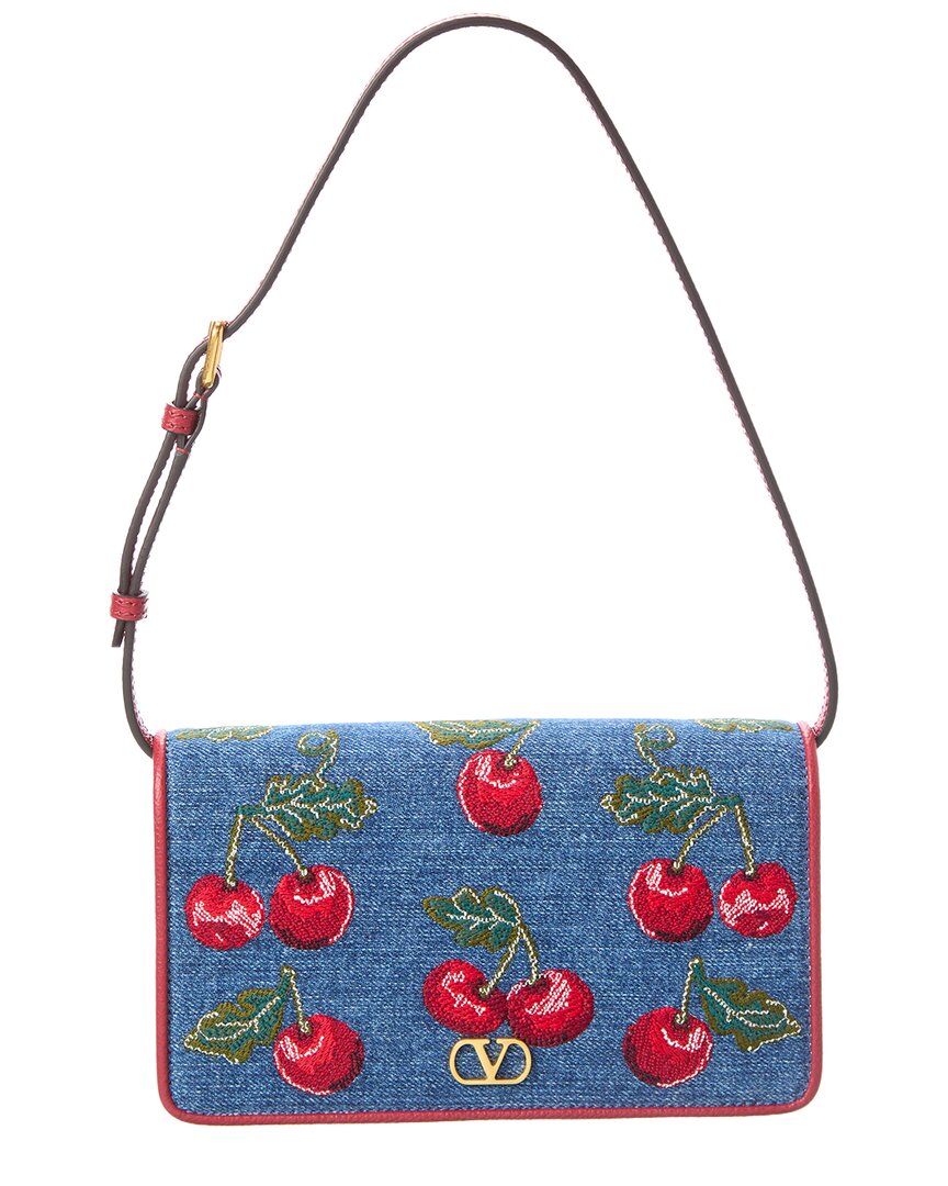 Valentino Vlogo Signature Cherryfic Mini Denim & Leather Shoulder