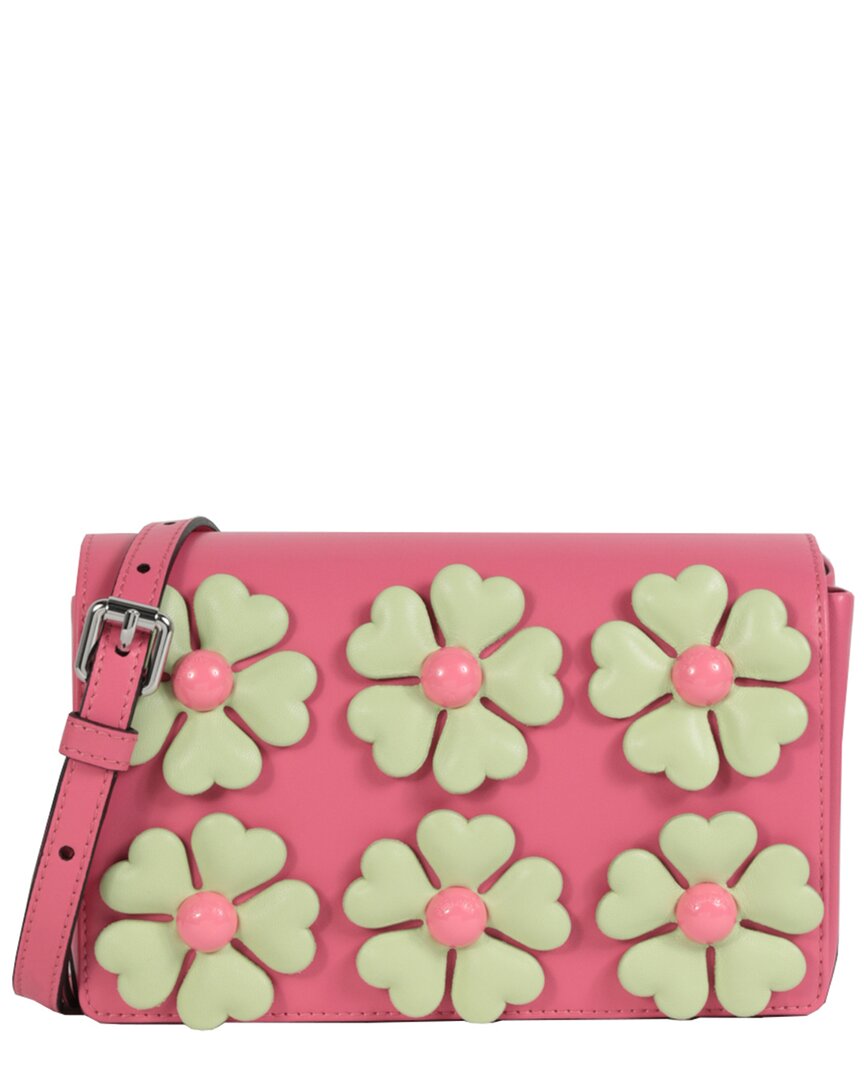 Shop Moschino Floral Applique Shoulder Bag In Pink
