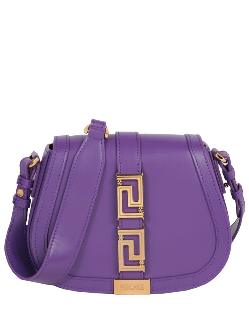 Shop Versace Greca Goddess Small Leather Shoulder Bag In Purple
