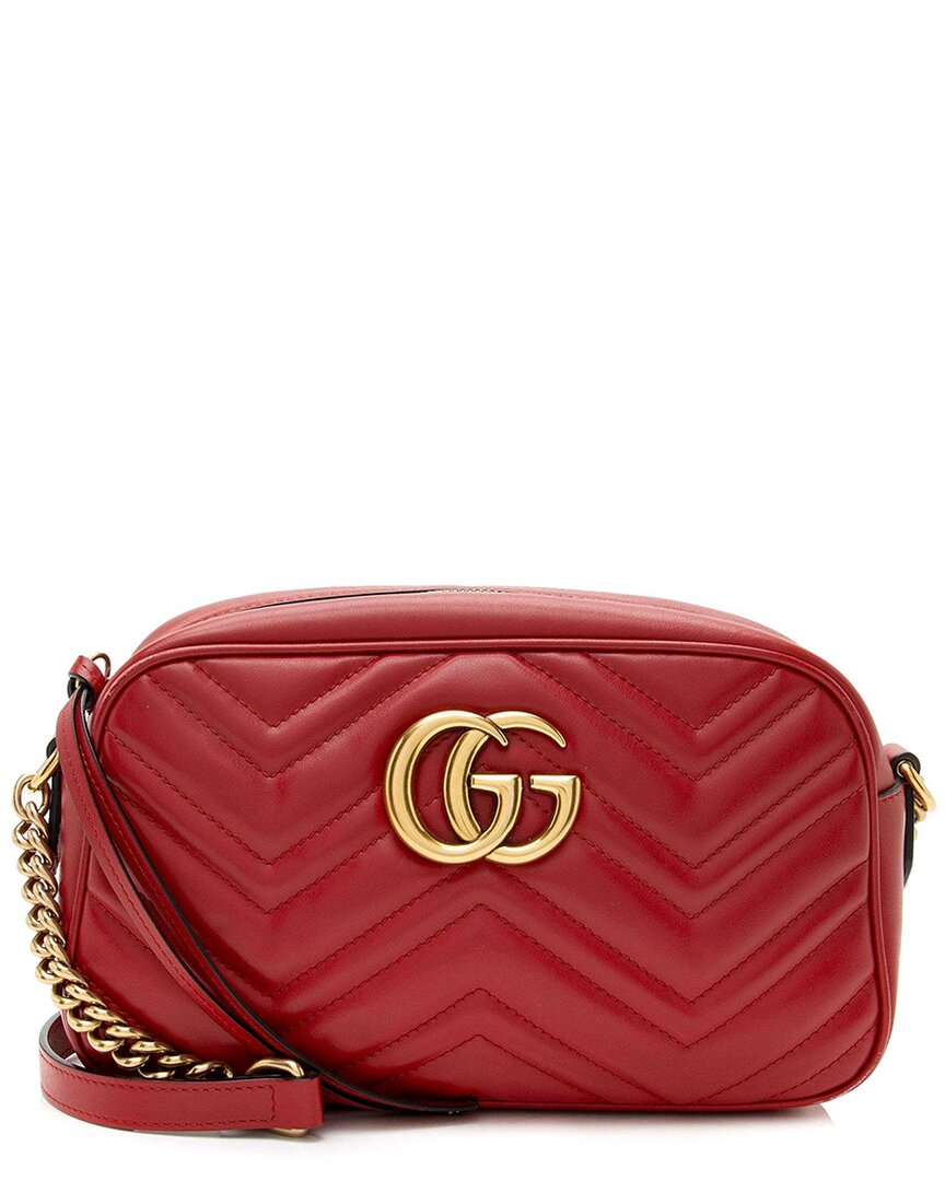 Gucci Red Matelasse Leather Gg Marmont Small Shoulder Bag (authentic Pre-  Loved)