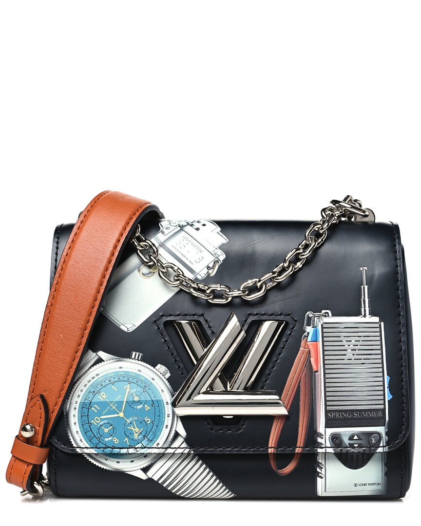Pre-owned Louis Vuitton Black Calfskin Leather Vintage Stickers Twist Shoulder Bag Pm  (authentic Pre-loved)