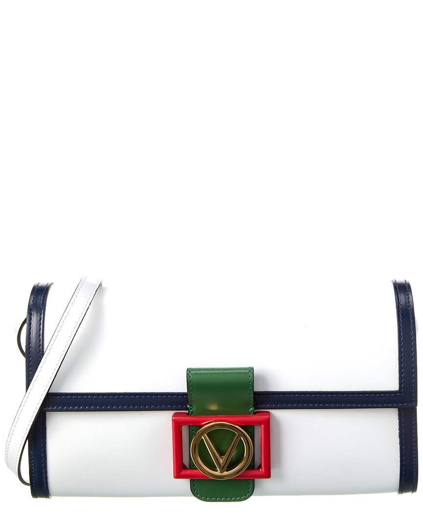 Valentino By Mario Valentino Ava V Emblem Leather Clutch In Black