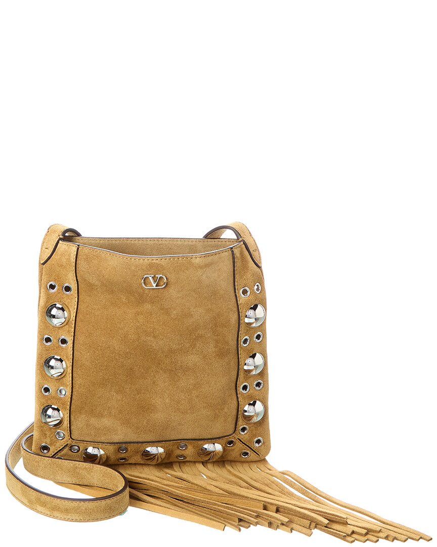 Valentino Nellcote Small Suede Shoulder Bag In Brown