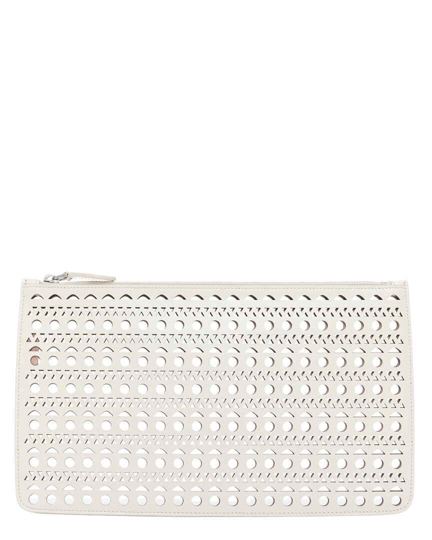 Pre-owned Alaïa Nude Leather Laser Cut Flat Zip Pouch (authentic Pre-loved)