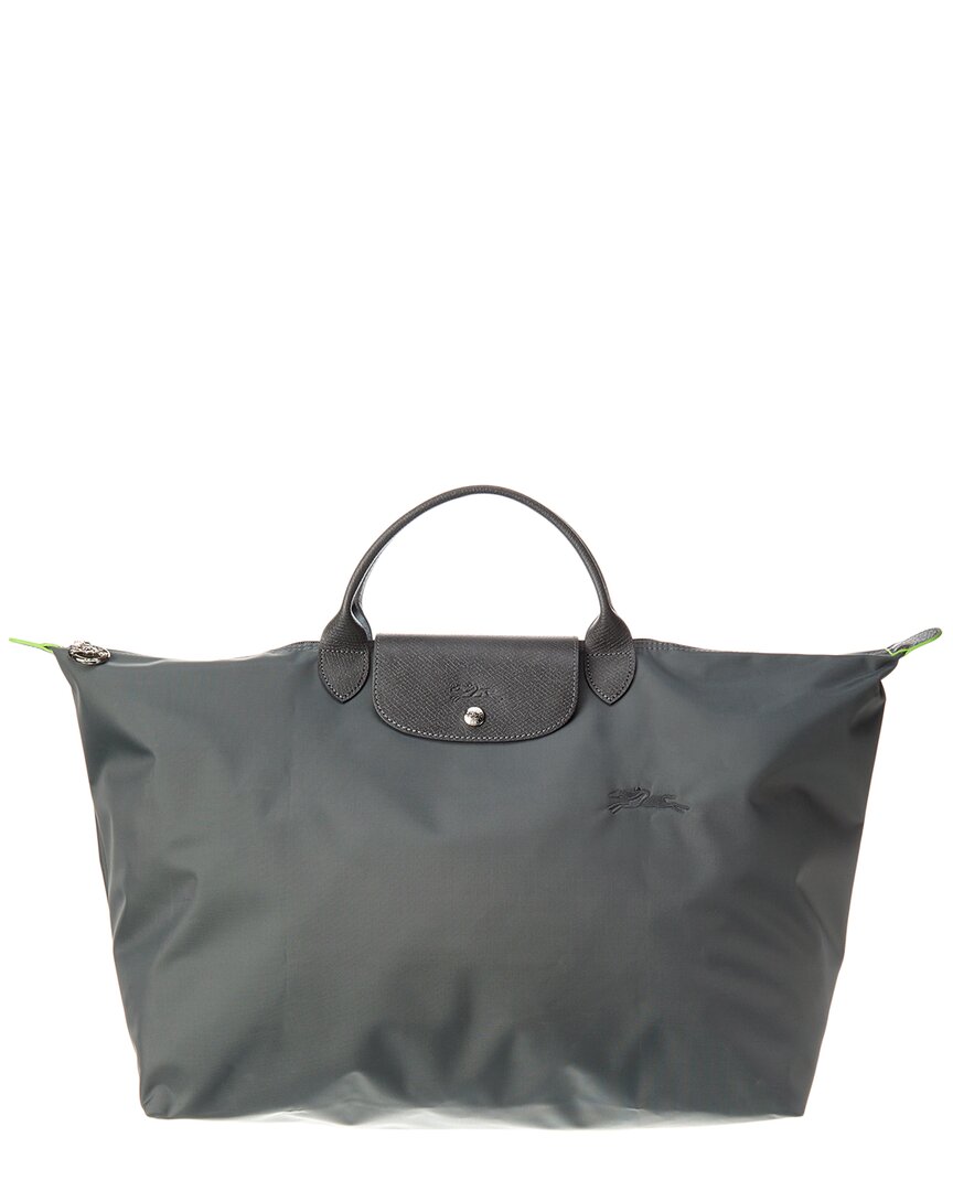 Longchamp Le Pliage Green Small Canvas & Leather Travel Bag In Grey