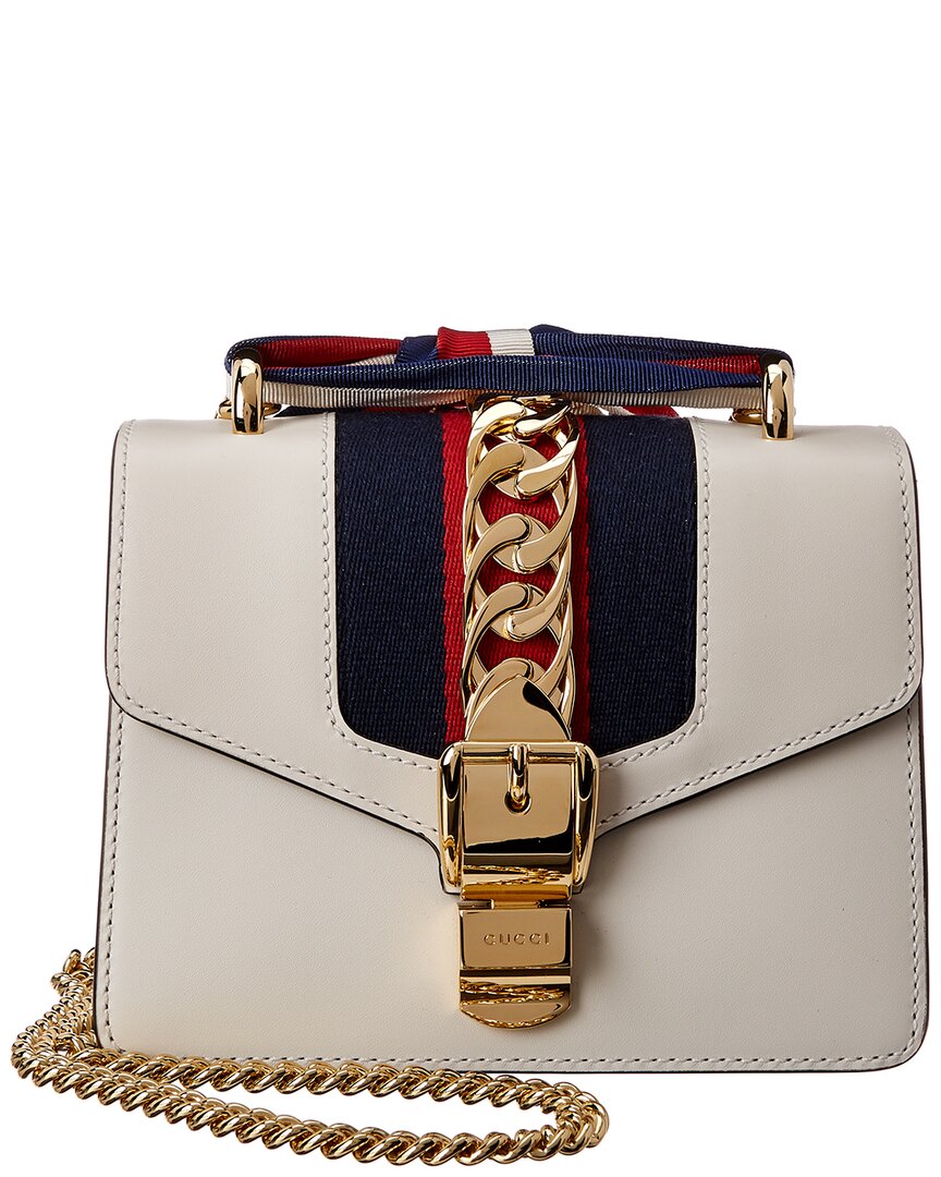 Shop Gucci Sylvie Mini Leather Chain Shoulder Bag In White