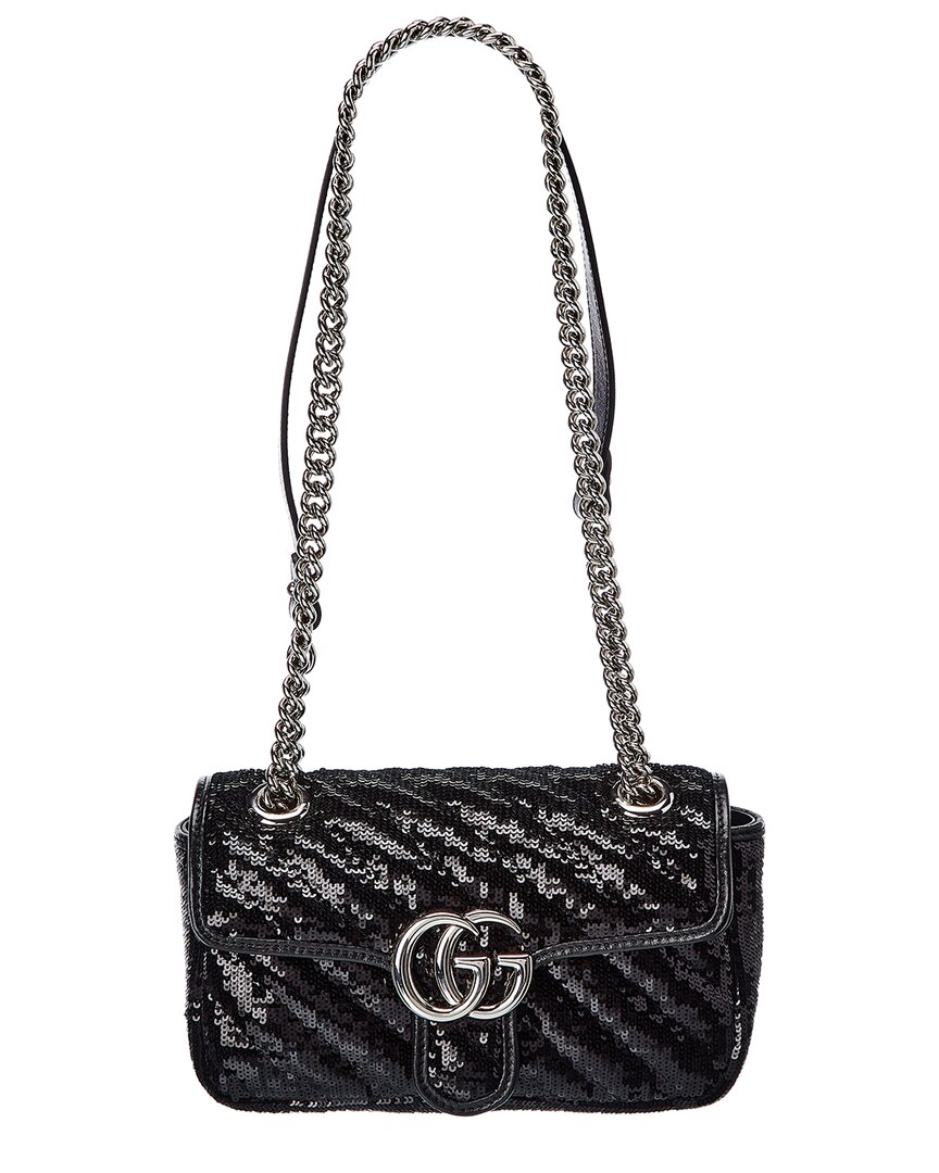 Shop Gucci Gg Marmont Mini Sequin Shoulder Bag In Black