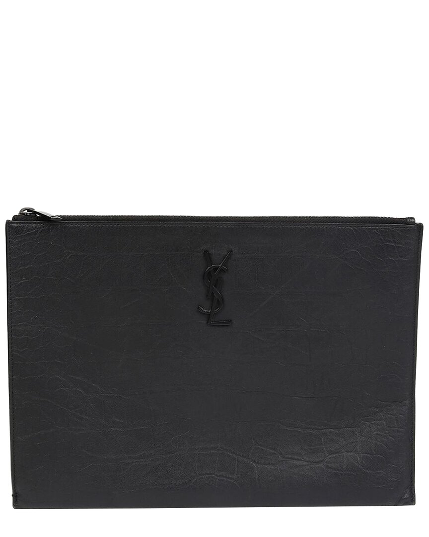 Saint Laurent Black Calfskin Monogram Tablet Pouch