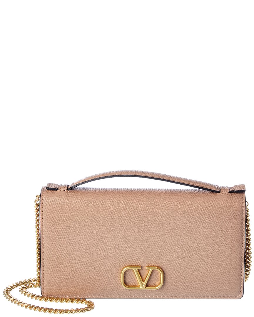 Valentino Garavani Valentino Vlogo Leather Wallet On Chain In Pink