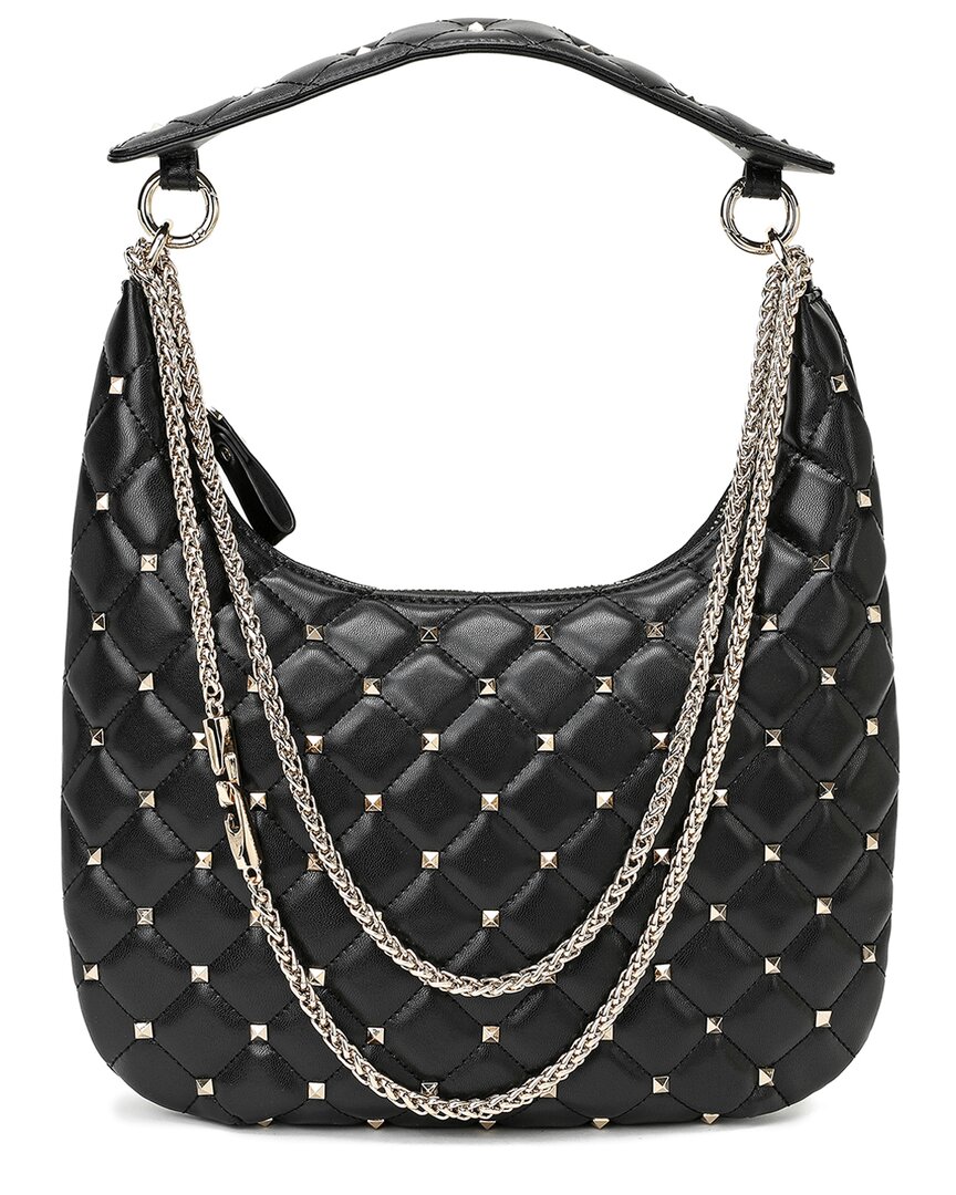 Tiffany & Fred Paris Quilted & Studded Smooth Leather Hobo Bag In Black