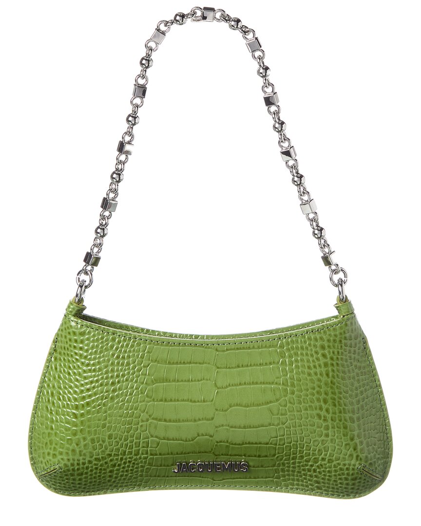 Jacquemus The Small Bisou Chain Croc-embossed Leather Shoulder Bag In Green