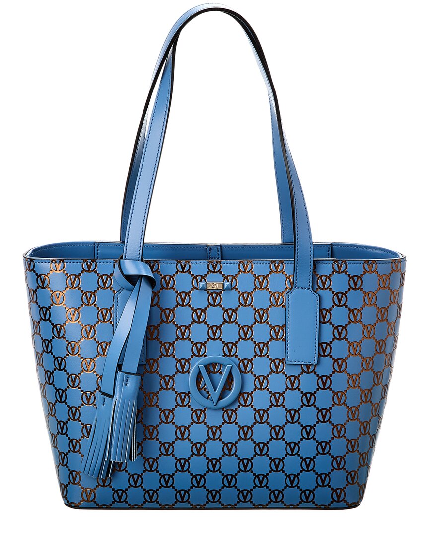 Shop Valentino By Mario Valentino Prince Monogram Leather Tote In Blue