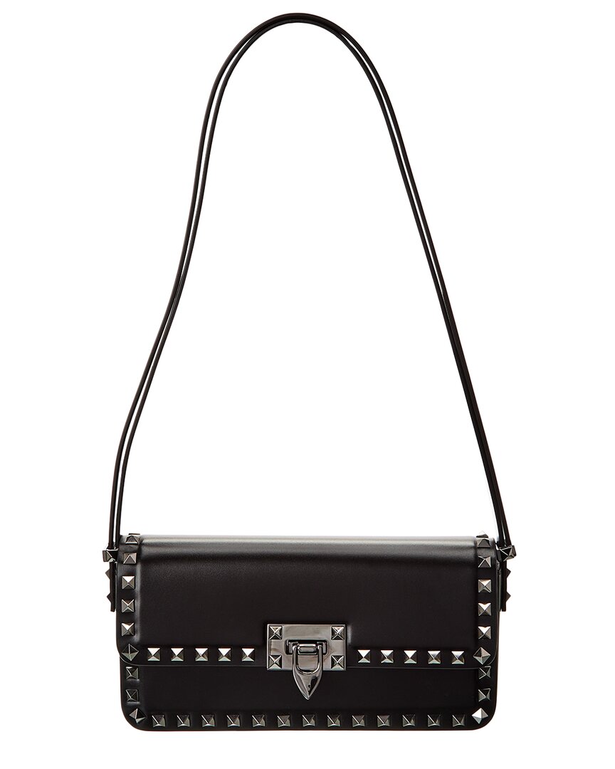 Shop Valentino Rockstud23 East-west Leather Hobo Bag In Black