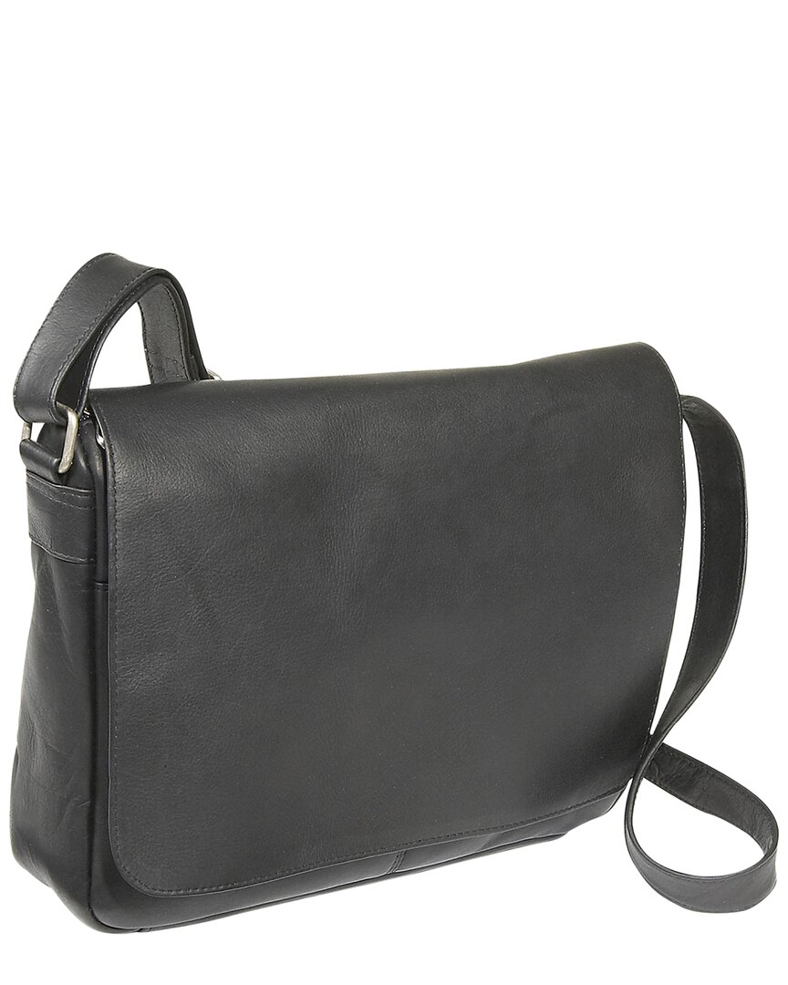 Le Donne Full Flap Leather Shoulder Bag In Black