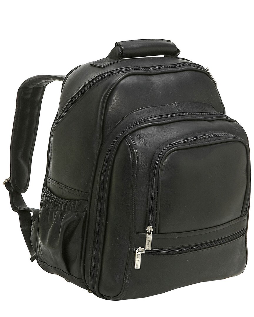 Le Donne Large Leather Laptop Backpack In Black
