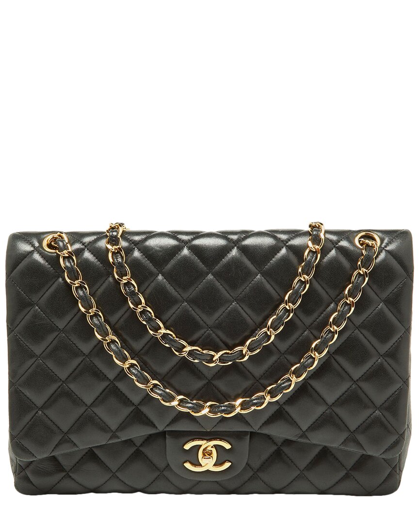 Pre-owned Chanel Black Quilted Caviar Leather Maxi Classic Double Flap Bag (authentic )